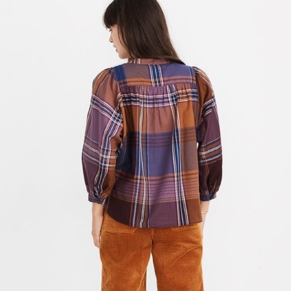 Madewell Plaid Button Down Oversized Peasant Top size Small - Picture 2 of 9